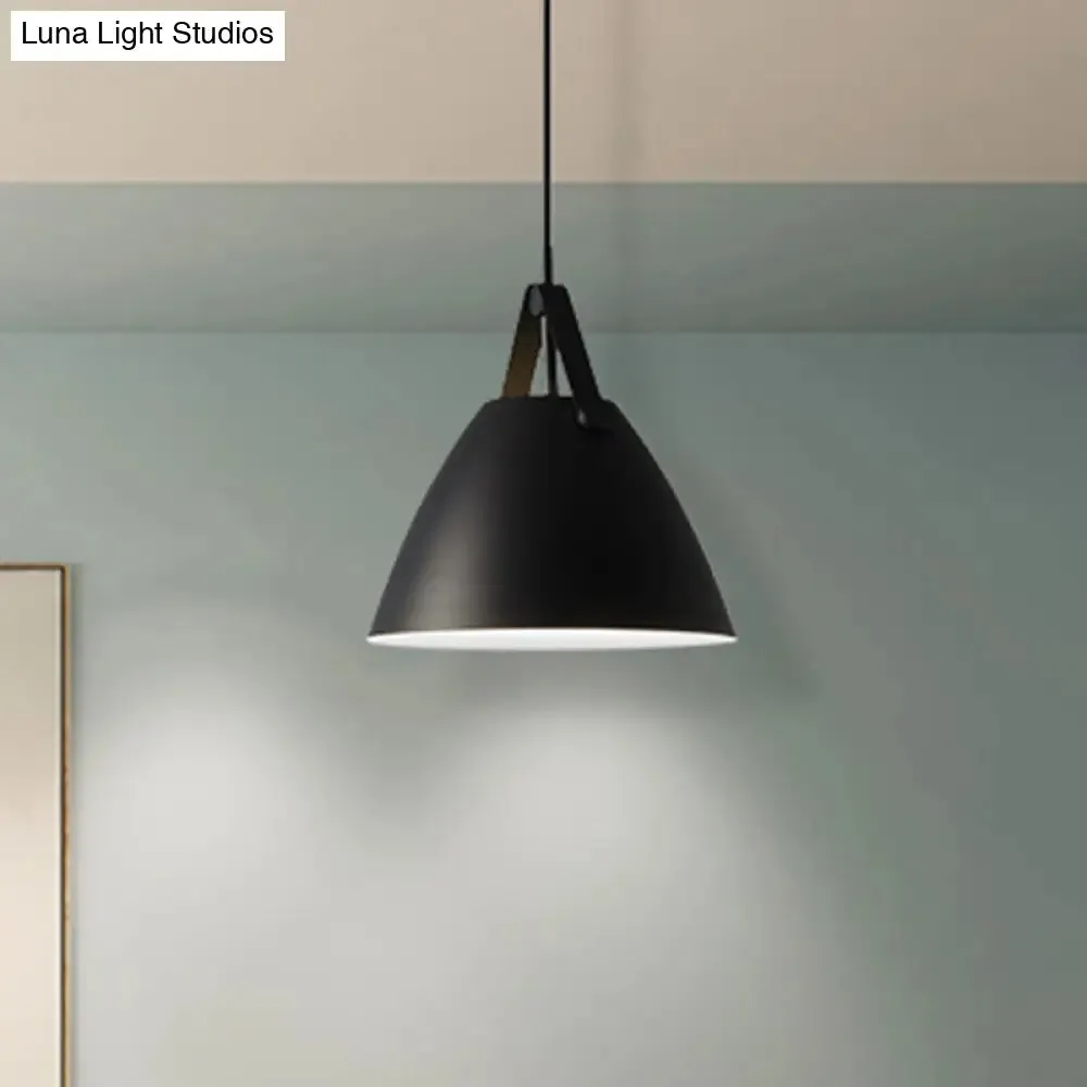 Modernist Conical Pendant Lighting - Metallic Suspension Light with Leather Strap - Black/Blue - 10.5"/14" W - 1 Bulb - Perfect for Tables