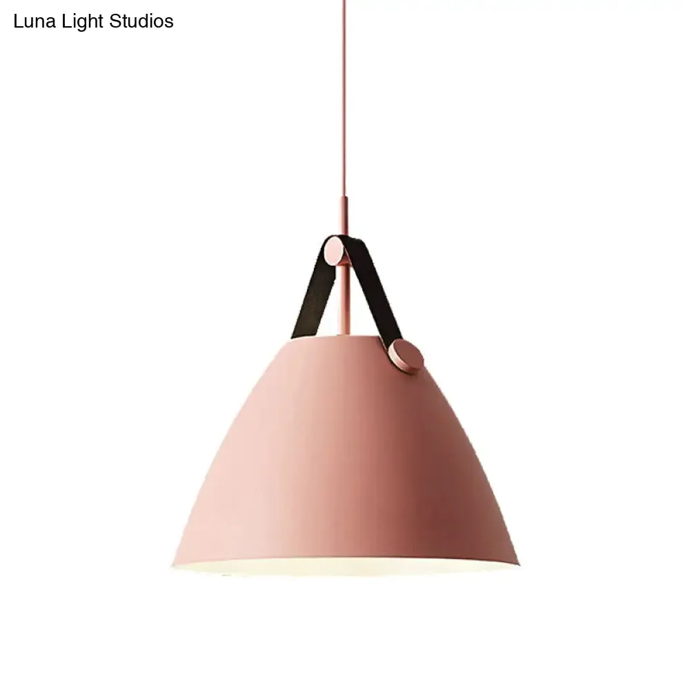 Modernist Conical Pendant Lighting - Metallic Suspension Light with Leather Strap - Black/Blue - 10.5"/14" W - 1 Bulb - Perfect for Tables