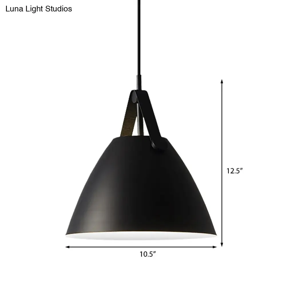 Modernist Conical Pendant Lighting - Metallic Suspension Light with Leather Strap - Black/Blue - 10.5"/14" W - 1 Bulb - Perfect for Tables