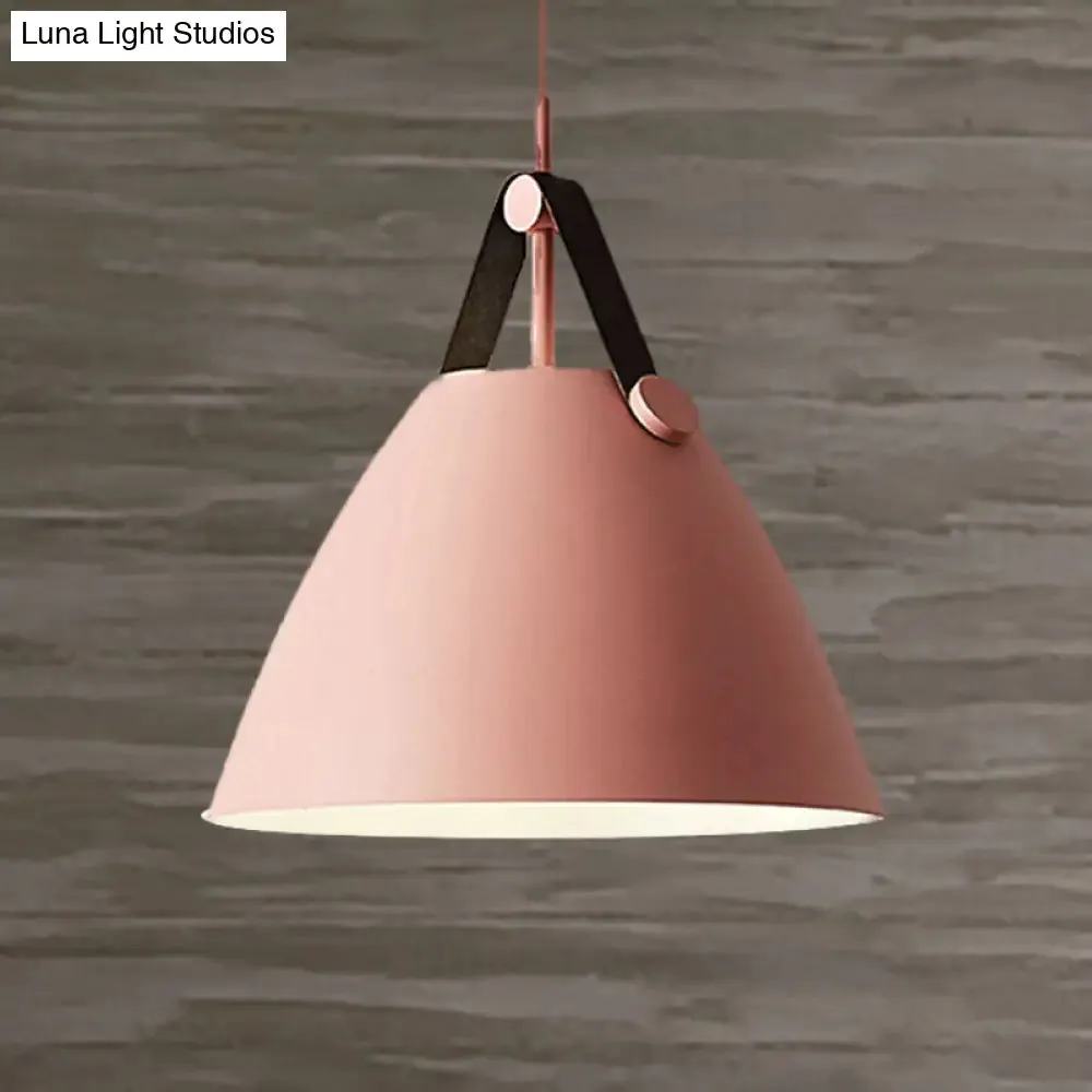 Modernist Conical Pendant Lighting - Metallic Suspension Light with Leather Strap - Black/Blue - 10.5"/14" W - 1 Bulb - Perfect for Tables