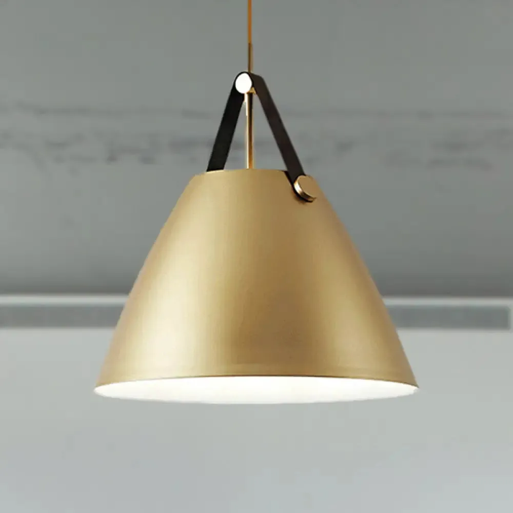 Modernist Conical Pendant Lighting - Metallic Suspension Light with Leather Strap - Black/Blue - 10.5"/14" W - 1 Bulb - Perfect for Tables