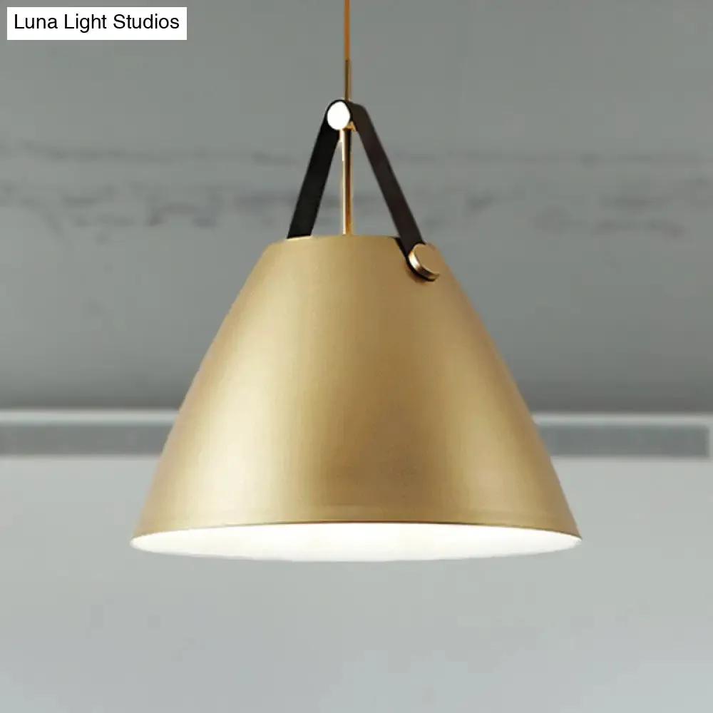 Modernist Conical Pendant Lighting - Metallic Suspension Light with Leather Strap - Black/Blue - 10.5"/14" W - 1 Bulb - Perfect for Tables