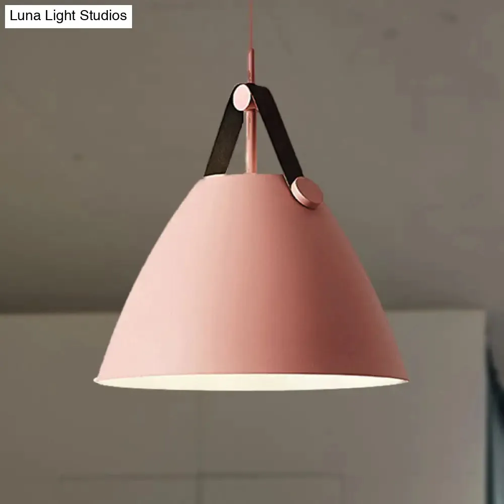 Modernist Conical Pendant Lighting - Metallic Suspension Light with Leather Strap - Black/Blue - 10.5"/14" W - 1 Bulb - Perfect for Tables