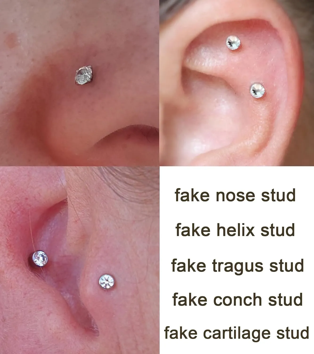 MODRSA Fake Nose Stud & Ring - Clip on, Lip & Eyebrow Piercing - Silver & Gold