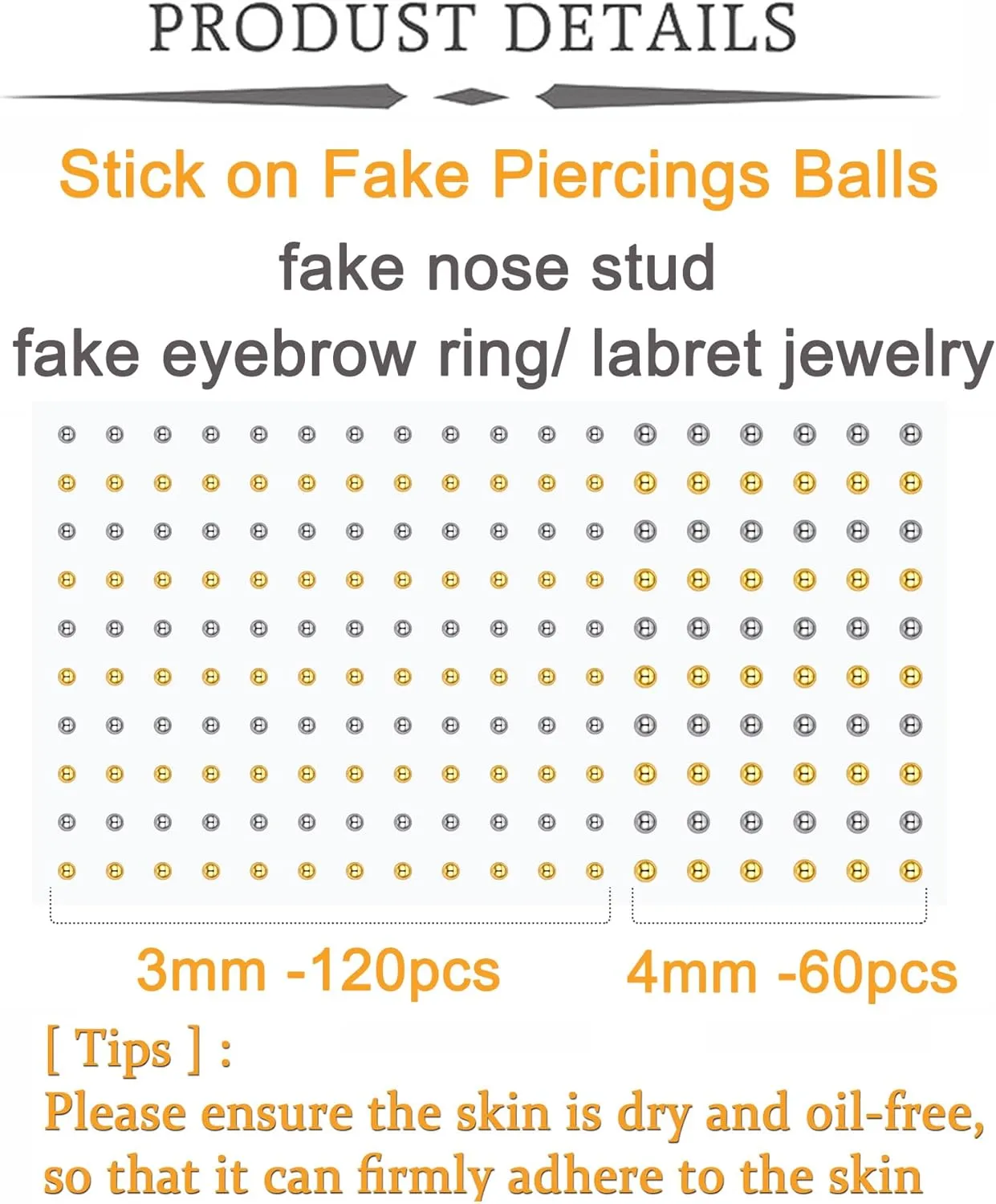 MODRSA Fake Nose Stud & Ring - Clip on, Lip & Eyebrow Piercing - Silver & Gold