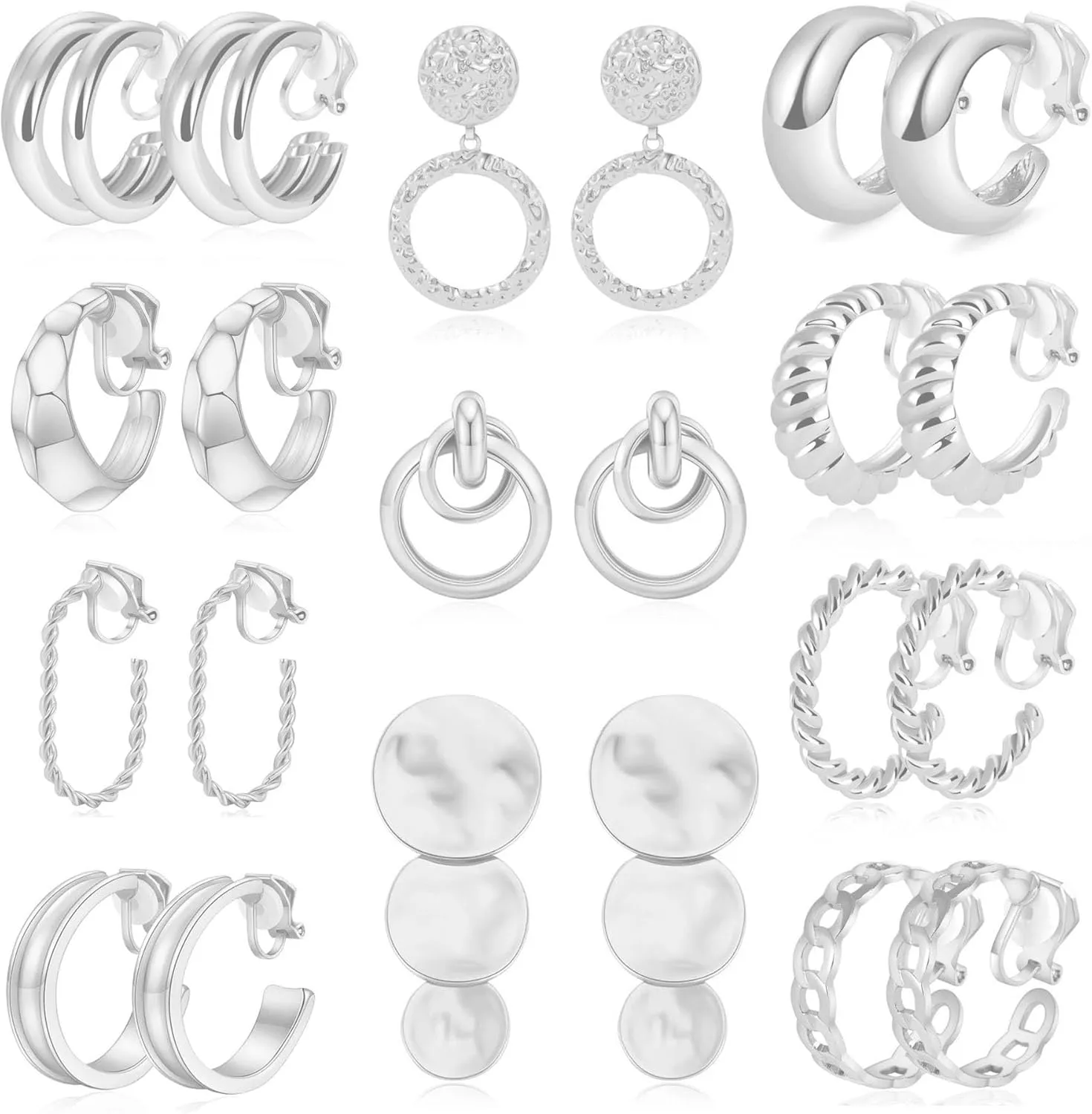 MOZAKA 11 Pairs Gold Clip On Hoop Earrings for Women Fashion Clip on Earrings Twist Round Geometric Chunky Hoop Clip Earrings Adjustable Fake Clip On Earrings Set for Gift