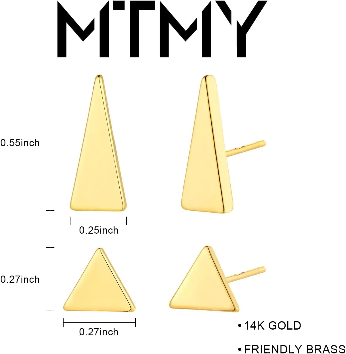 MTMY Gold Stud Earring for Women 2 Pairs of 14K Gold Plated Hypoallergenic Simple Small Stud Earring Set Tiny Bar, Circle, Heart, Triangle, Star, Crown, Flower Dainty Earrings Jewelry