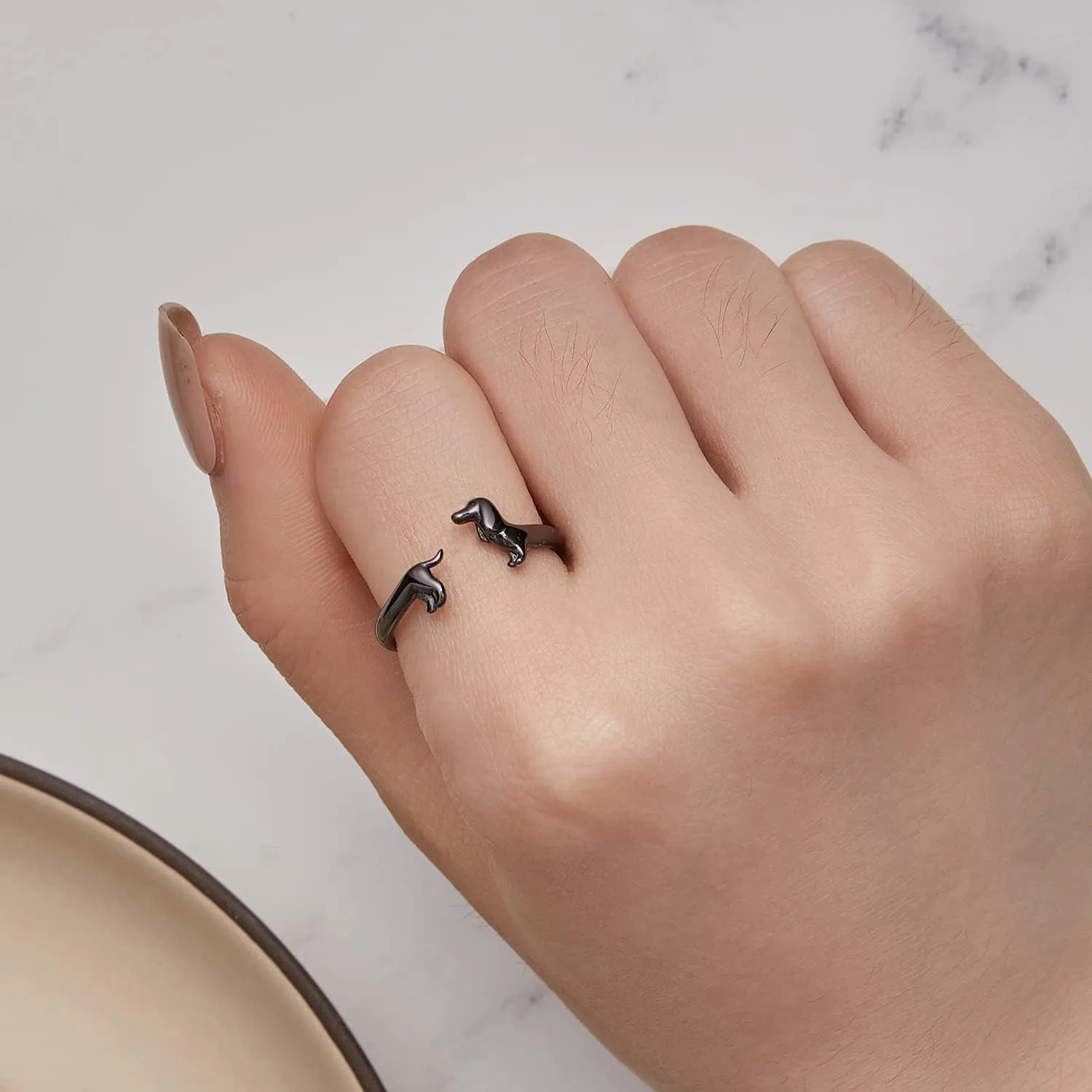 MUNDELL 925 Sterling Silver Cute Dachshund Open Rings Puppy Dog Adjustable Rings for Women Animal Stacking Rings Statement Rings Fine Jewelry