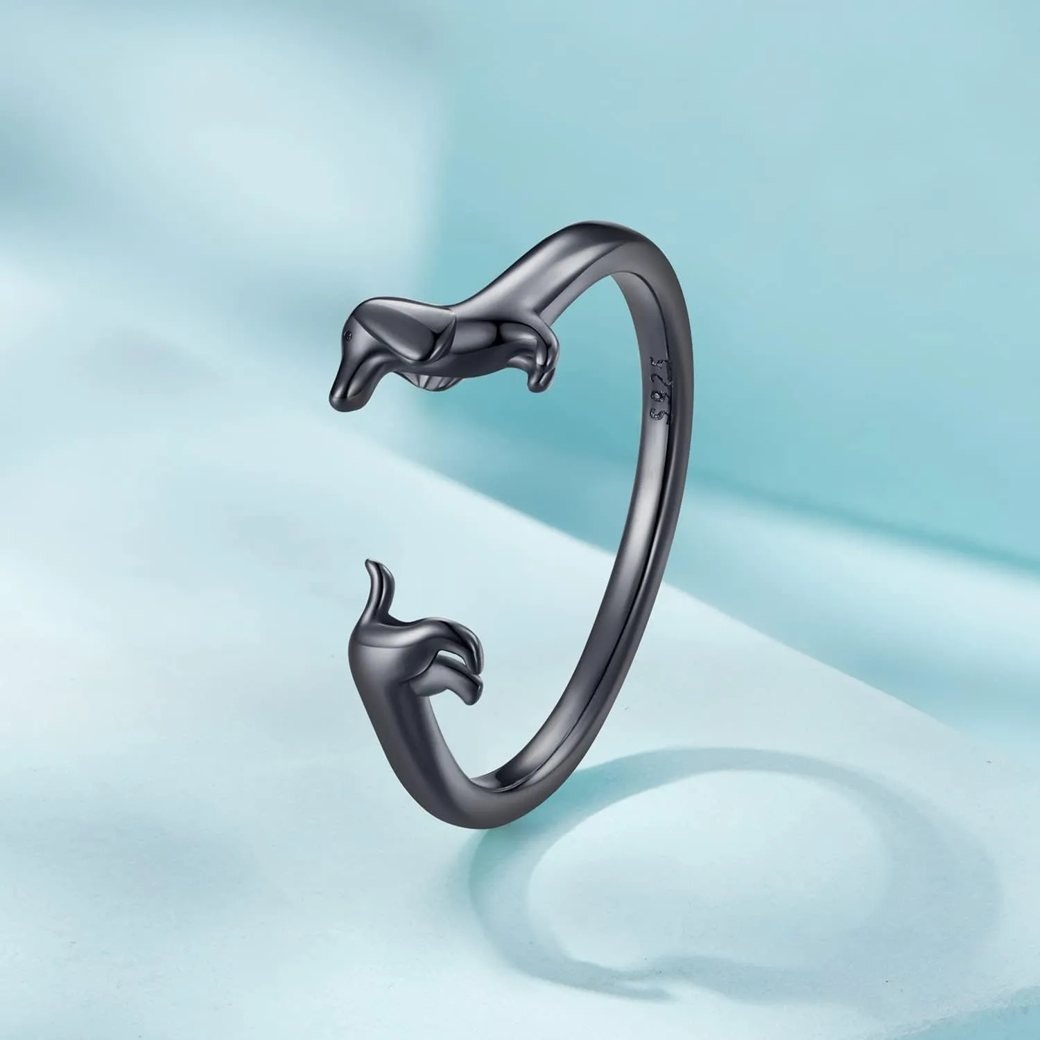 MUNDELL 925 Sterling Silver Cute Dachshund Open Rings Puppy Dog Adjustable Rings for Women Animal Stacking Rings Statement Rings Fine Jewelry