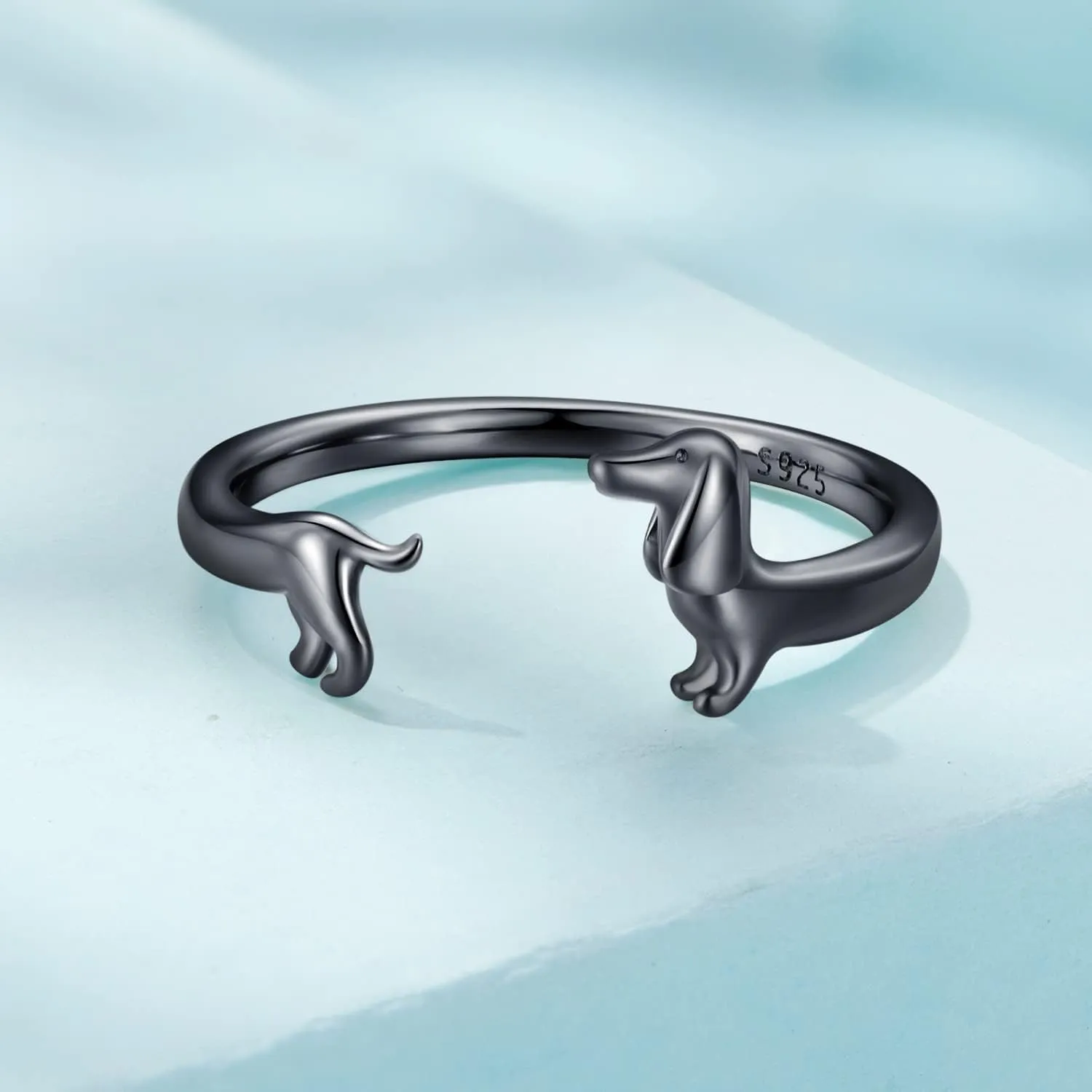 MUNDELL 925 Sterling Silver Cute Dachshund Open Rings Puppy Dog Adjustable Rings for Women Animal Stacking Rings Statement Rings Fine Jewelry