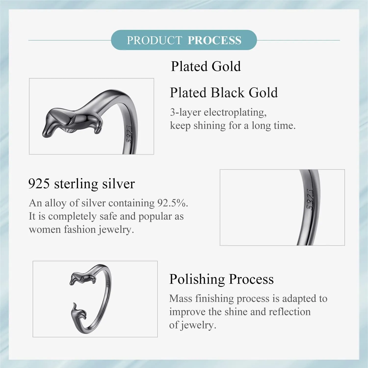 MUNDELL 925 Sterling Silver Cute Dachshund Open Rings Puppy Dog Adjustable Rings for Women Animal Stacking Rings Statement Rings Fine Jewelry