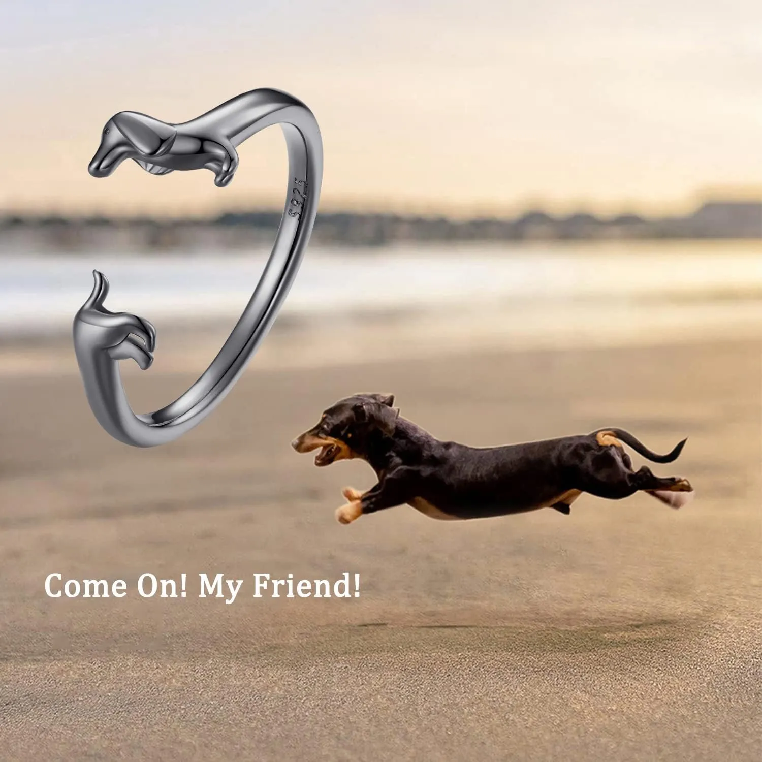 MUNDELL 925 Sterling Silver Cute Dachshund Open Rings Puppy Dog Adjustable Rings for Women Animal Stacking Rings Statement Rings Fine Jewelry