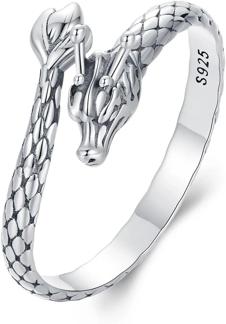MUNDELL Dainty Dragon Open Rings 925 Sterling Silver Animal Adjustable Wrap Finger Rings for Women Stacking Rings Statement Rings Fine Jewelry