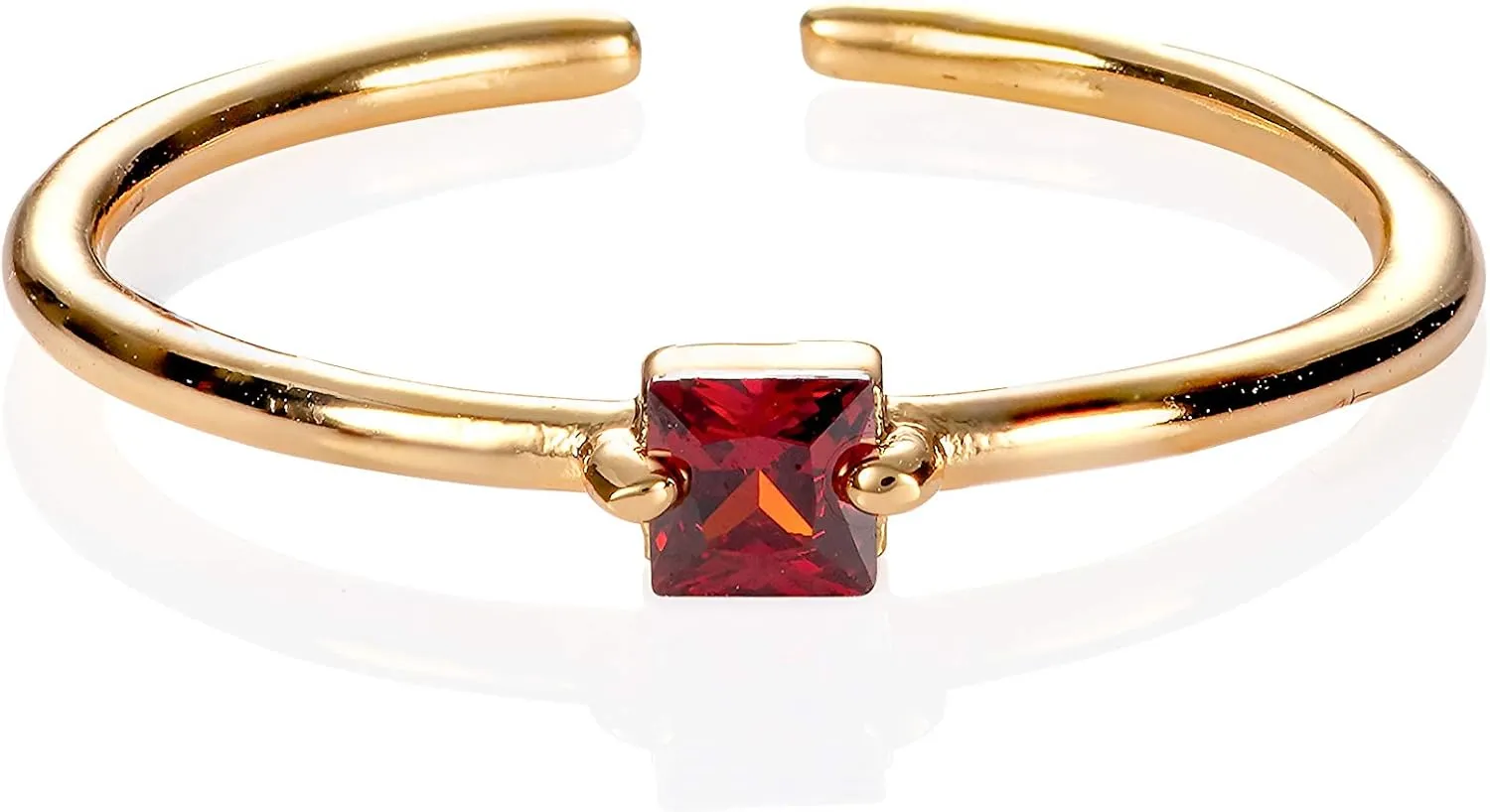 namana Dainty Gold Ring for Women with a Single Coloured Stone, Cute Single Stone Rings for Women, Adjustable Open Rings for Women with a Square Stone, Simple Gold Rings for Women