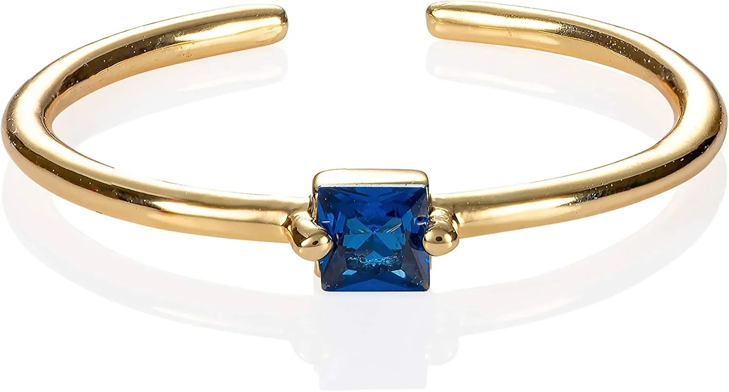 namana Dainty Gold Ring for Women with a Single Coloured Stone, Cute Single Stone Rings for Women, Adjustable Open Rings for Women with a Square Stone, Simple Gold Rings for Women