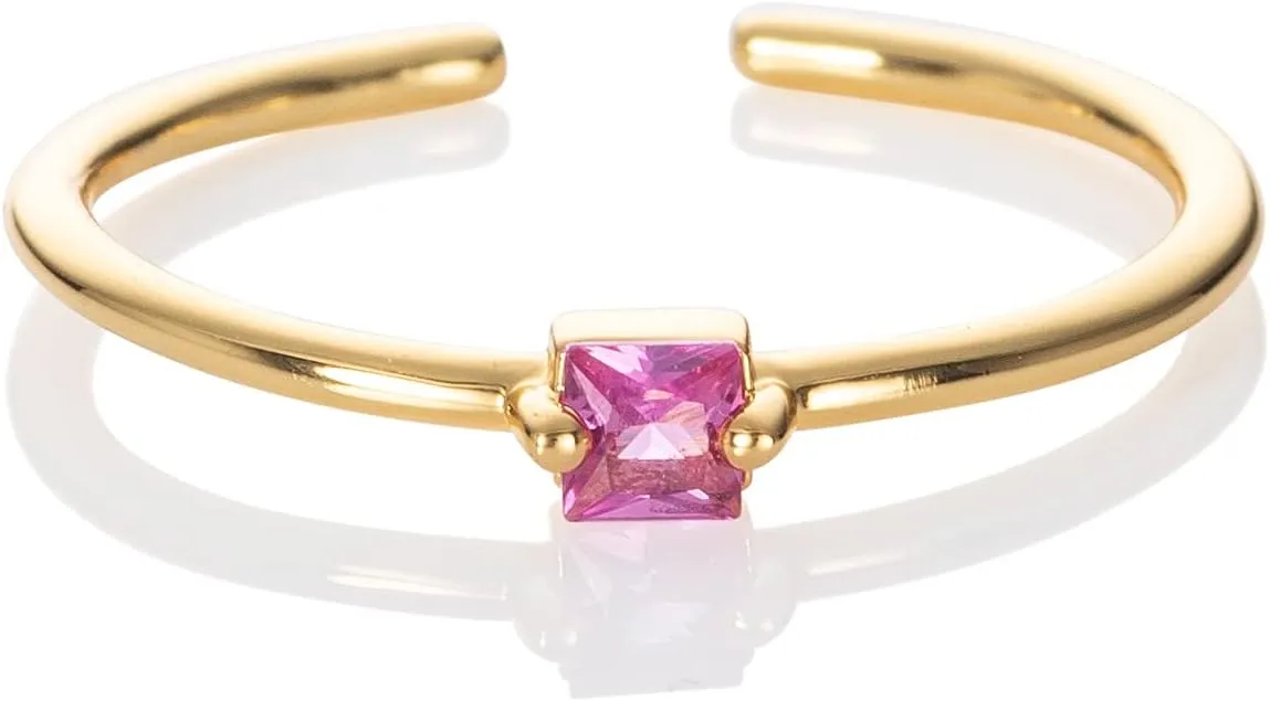 namana Dainty Gold Ring for Women with a Single Coloured Stone, Cute Single Stone Rings for Women, Adjustable Open Rings for Women with a Square Stone, Simple Gold Rings for Women