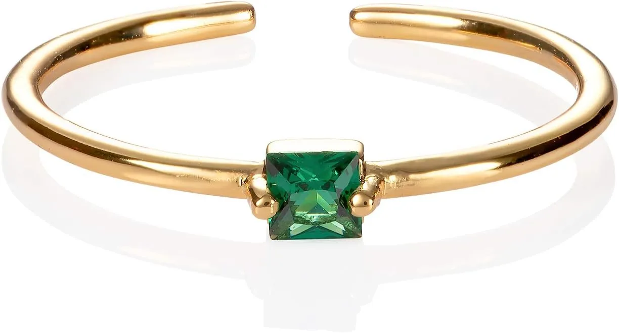 namana Dainty Gold Ring for Women with a Single Coloured Stone, Cute Single Stone Rings for Women, Adjustable Open Rings for Women with a Square Stone, Simple Gold Rings for Women