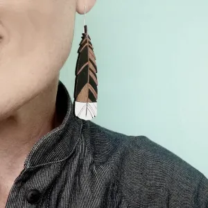 Natty Large Hanging Huia Feather Rimu Earrings J64
