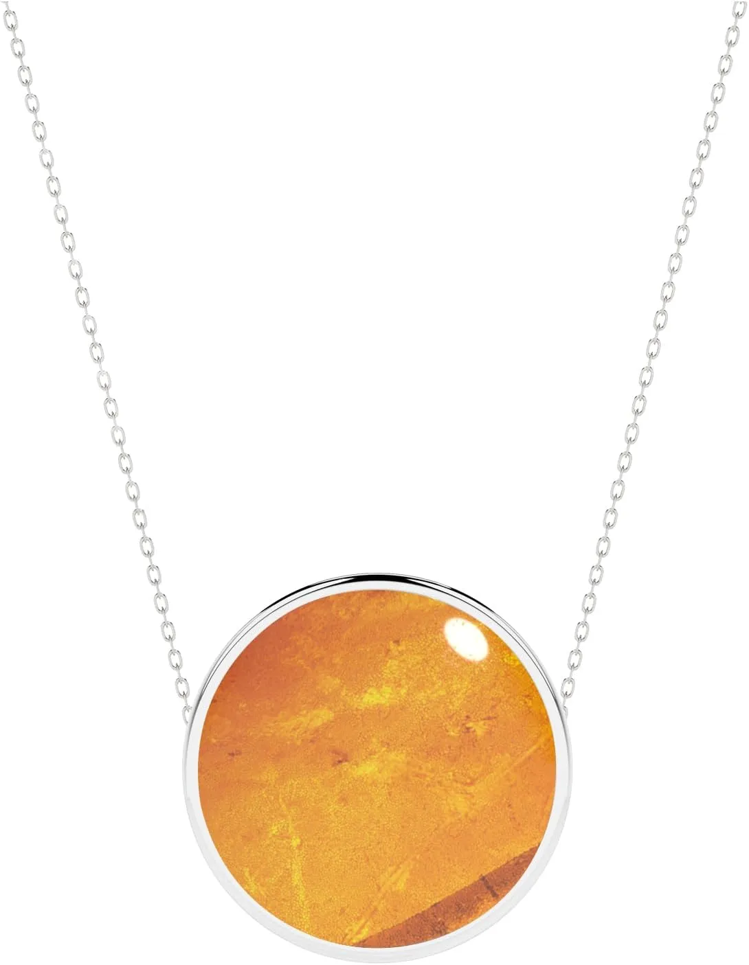Natural Amber Slider Pendant Necklace for Women in Sterling Silver, October Birthstone Jewelry Gifts for Her Birthday, Anniversary, Christmas, Graduation