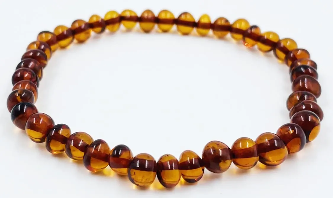 Natural Baltic Amber Bracelet For Adults (Unisex) - Hand made From Genuine Amber Beads (Cognac)