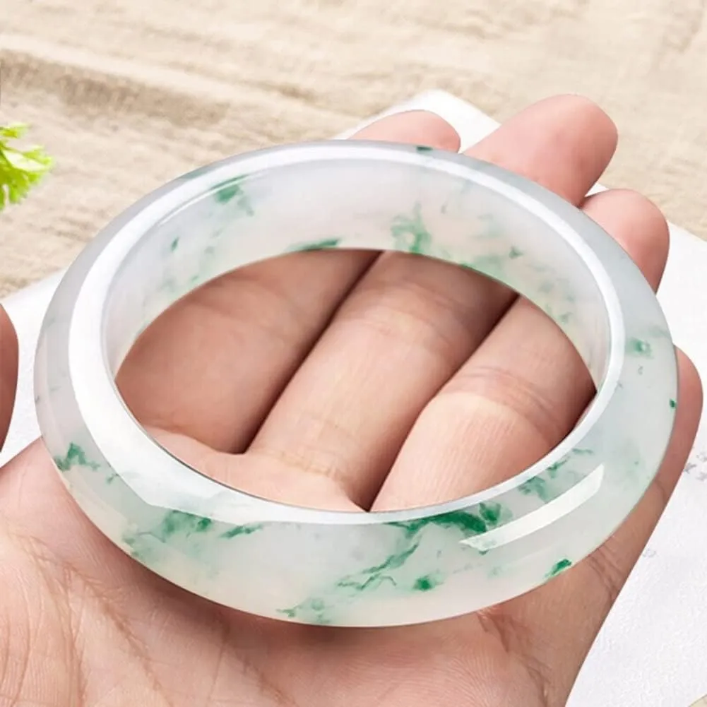 Natural Burmese Jade Bangle Bracelet for Women Genuine Green Ice Transparent Jadeite Jewelry Box with Certificate, Gift for Wife (Size : 56mm)