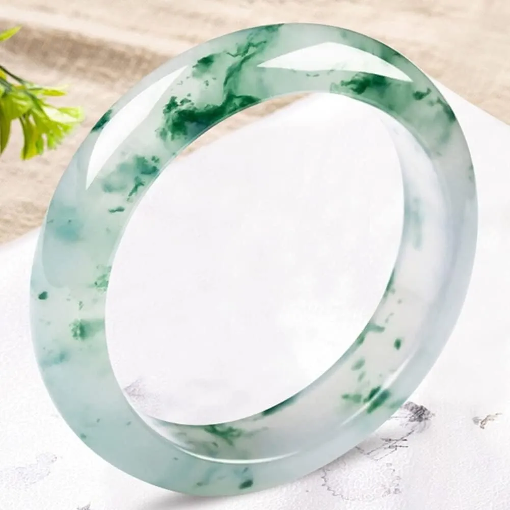Natural Burmese Jade Bangle Bracelet for Women Genuine Green Ice Transparent Jadeite Jewelry Box with Certificate, Gift for Wife (Size : 56mm)