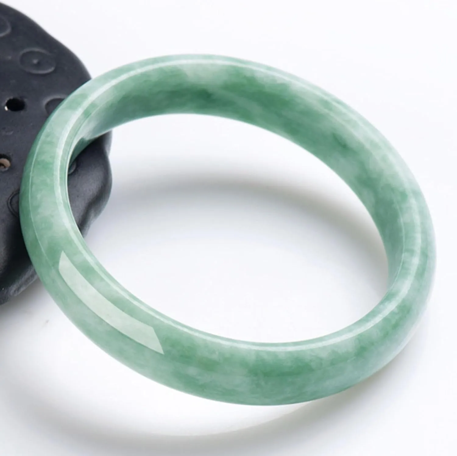 Natural Burmese Jade Bangle Bracelet for Women Retro Light Green Floating Flower Jadeite