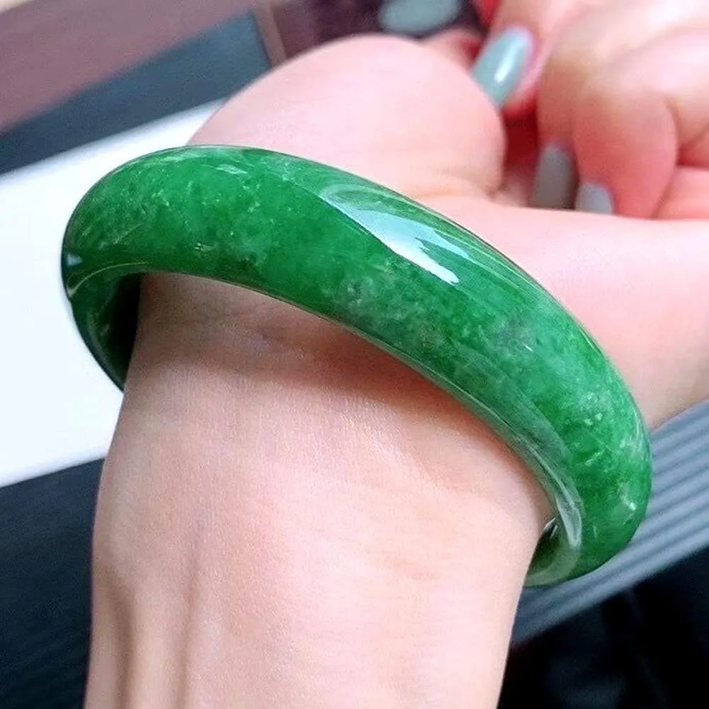 Natural Burmese Jade Bangle Bracelet Full Genuine Green Jadeite for Women Jewelry Box Gift with Certificate (Size : 54mm)