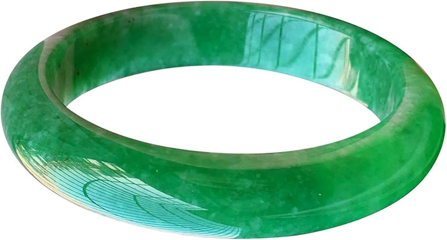 Natural Burmese Jade Bangle Bracelet Full Genuine Green Jadeite for Women Jewelry Box Gift with Certificate (Size : 54mm)