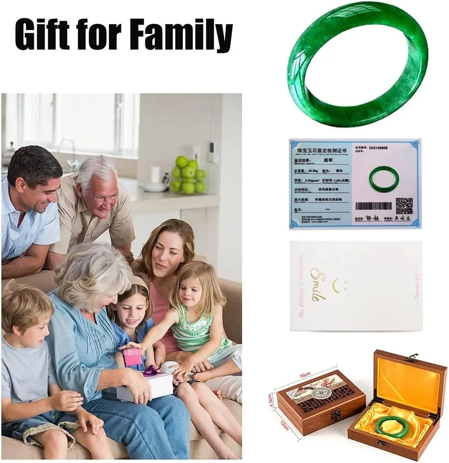 Natural Burmese Jade Bangle Bracelet Full Genuine Green Jadeite for Women Jewelry Box Gift with Certificate (Size : 54mm)
