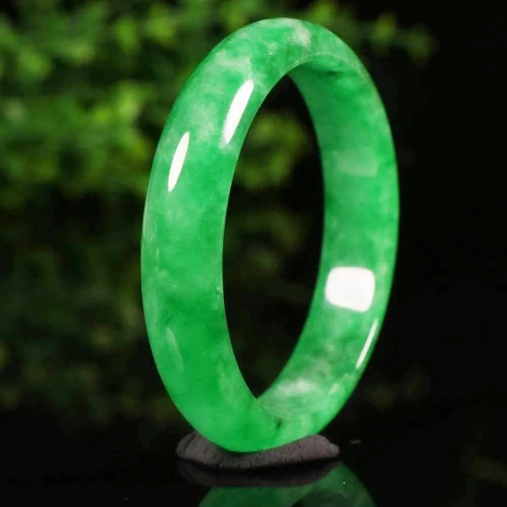 Natural Burmese Jade Bangle, Genuine Green Jadeite Bracelet for Women Gift for Mother with Certificate (Size : 58mm)