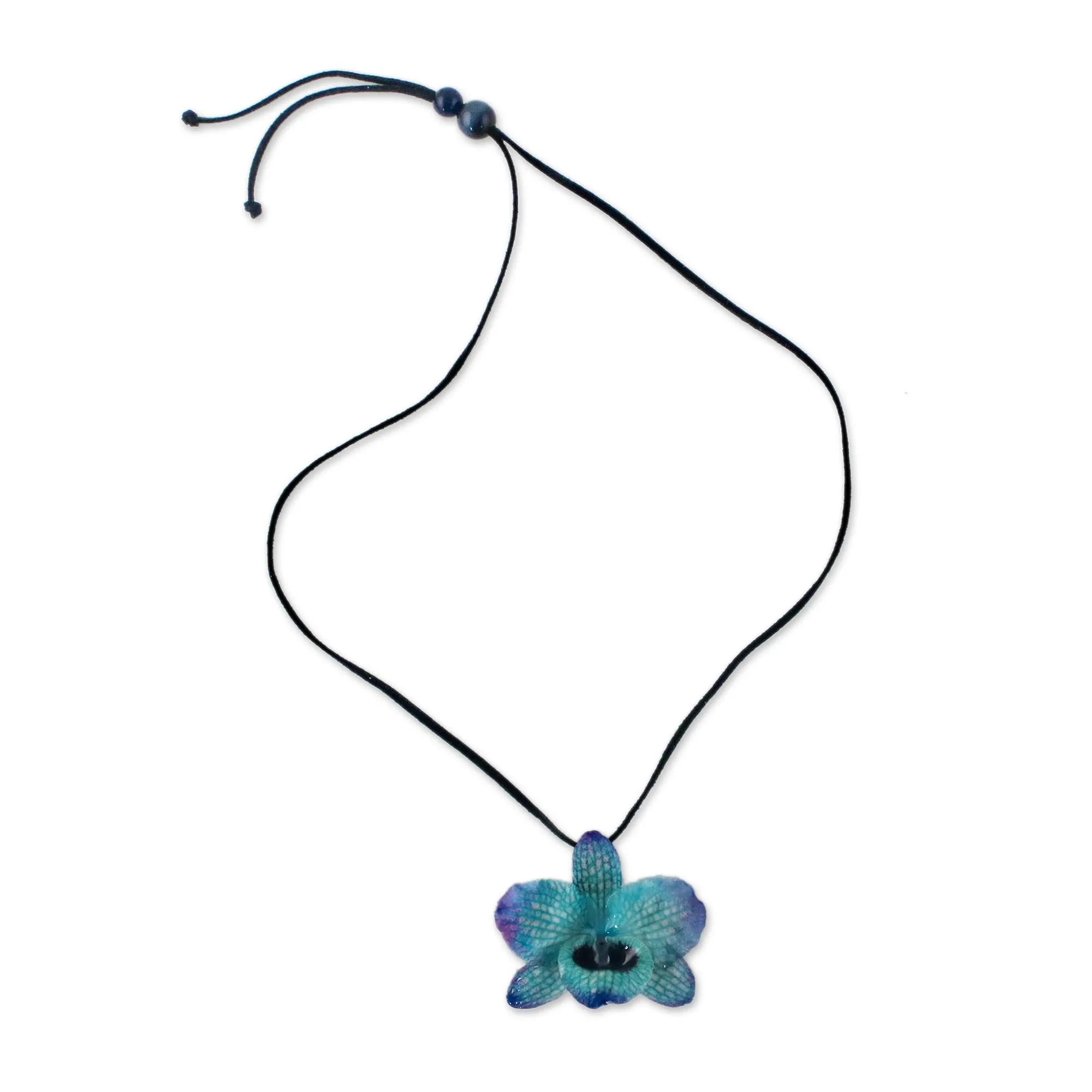 Natural Feeling Glass Bead & Brass Natural Orchid Necklace