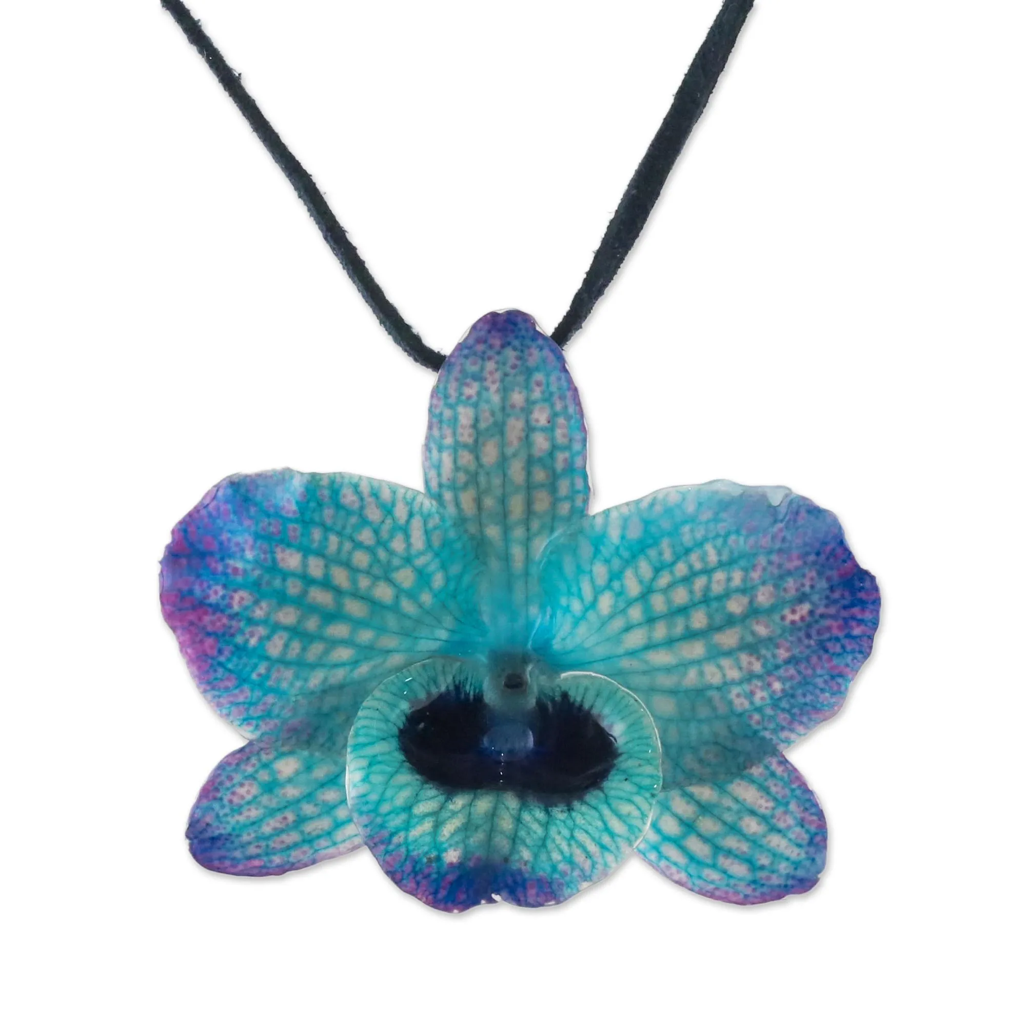Natural Feeling Glass Bead & Brass Natural Orchid Necklace