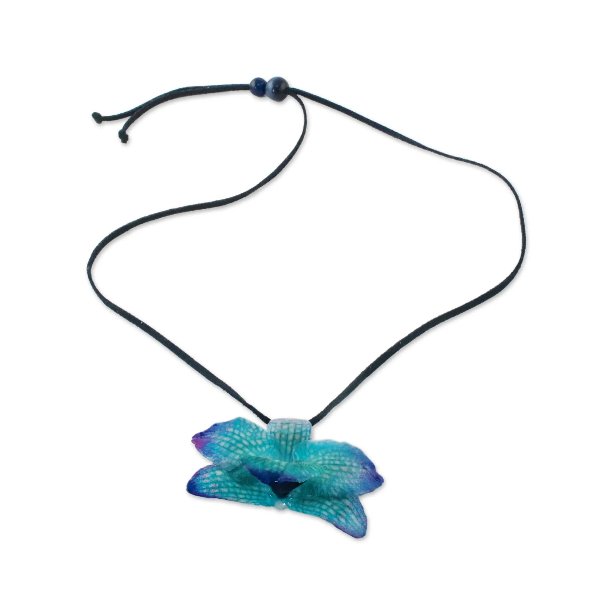 Natural Feeling Glass Bead & Brass Natural Orchid Necklace