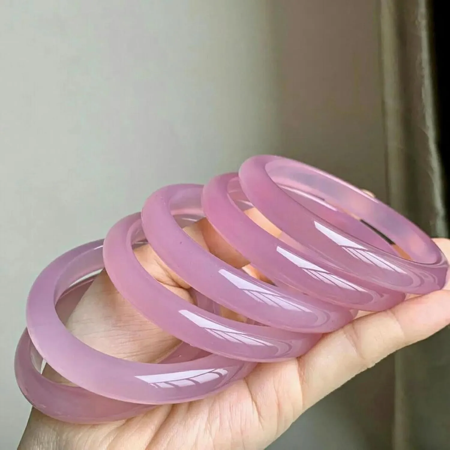 Natural Ice Flower Powder Chalcedony Bracelet, Ice Chalcedony Narrow Strip Pink Chalcedony, Female Jade Bracelet