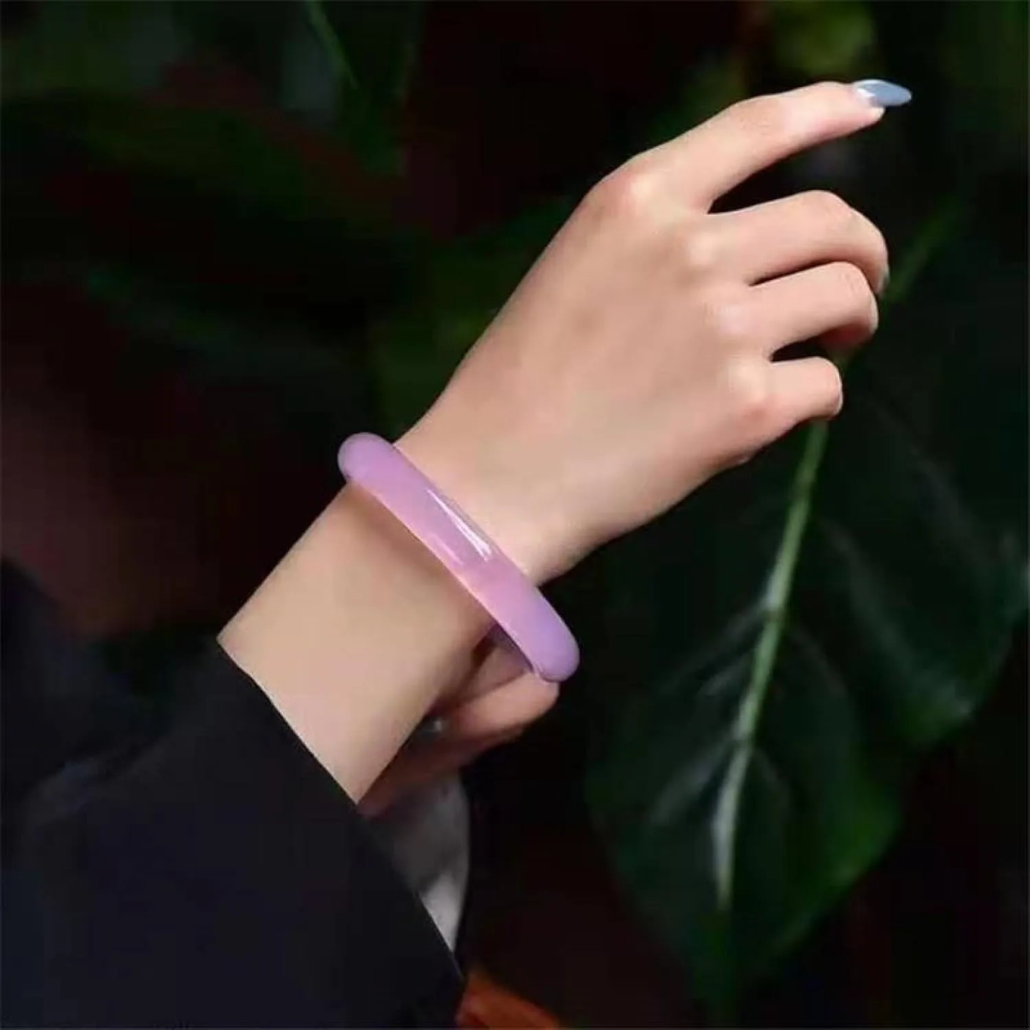Natural Ice Flower Powder Chalcedony Bracelet, Ice Chalcedony Narrow Strip Pink Chalcedony, Female Jade Bracelet