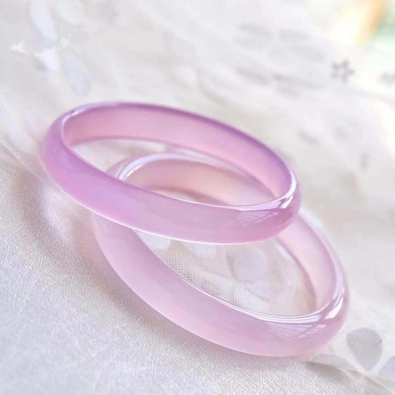 Natural Ice Flower Powder Chalcedony Bracelet, Ice Chalcedony Narrow Strip Pink Chalcedony, Female Jade Bracelet