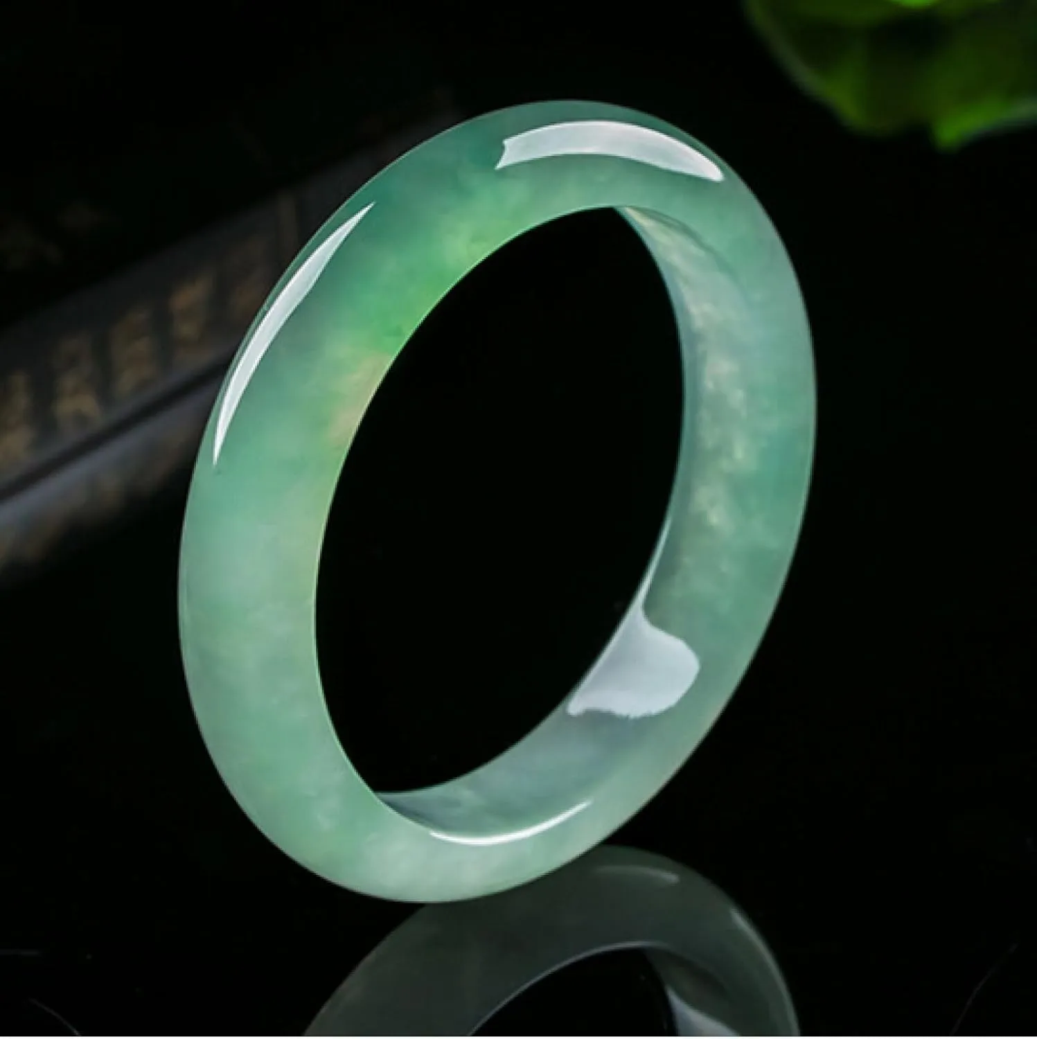 Natural Jade Bangle Bracelet, for Women Authentic Ice Species Round,Light Green Myanmar Jade Bracelet