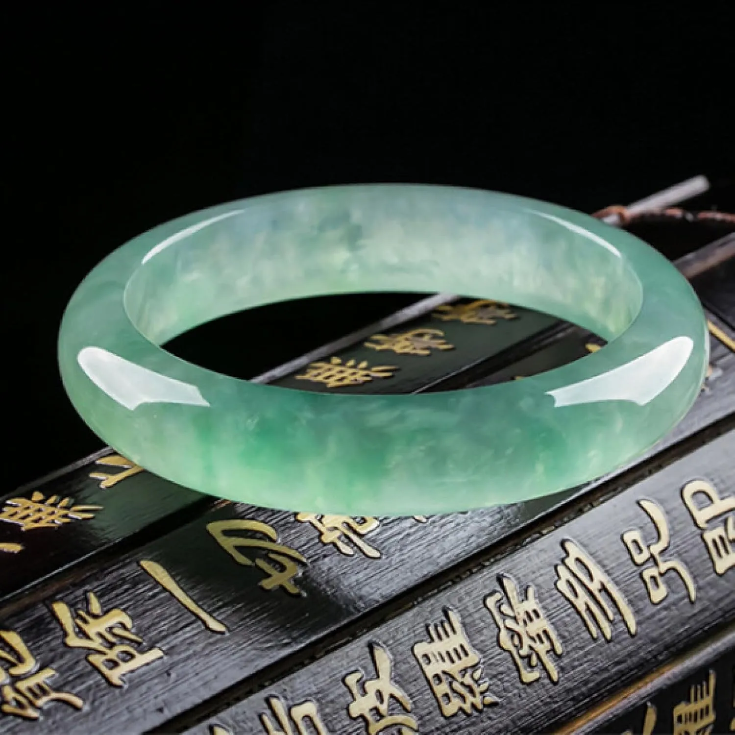 Natural Jade Bangle Bracelet, for Women Authentic Ice Species Round,Light Green Myanmar Jade Bracelet