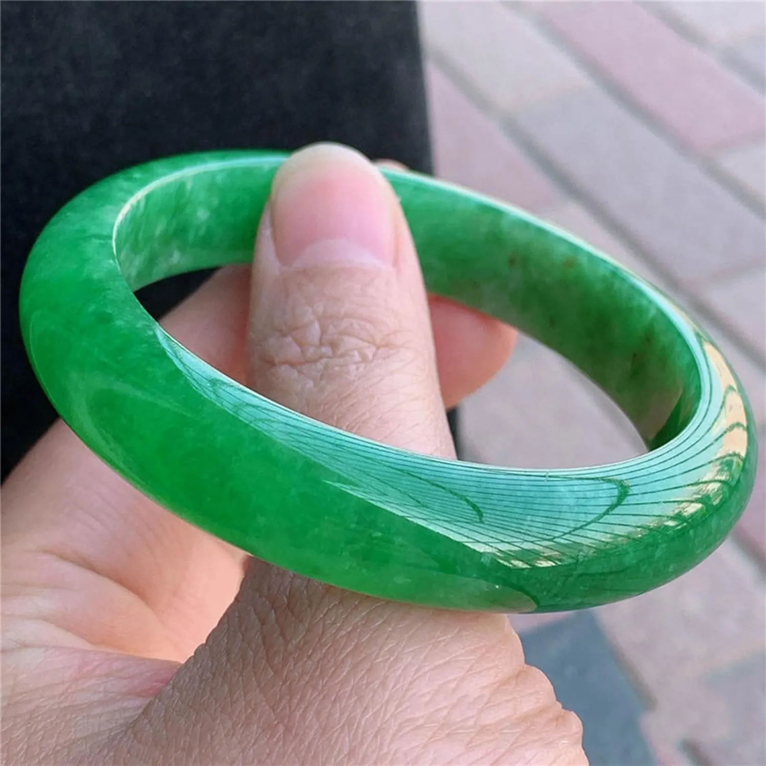 Natural Jade Bangle Bracelet for Women Authentic Ice Species Transparent Full Green Jade Safety Bracelet Mother's Day Gift for Mom