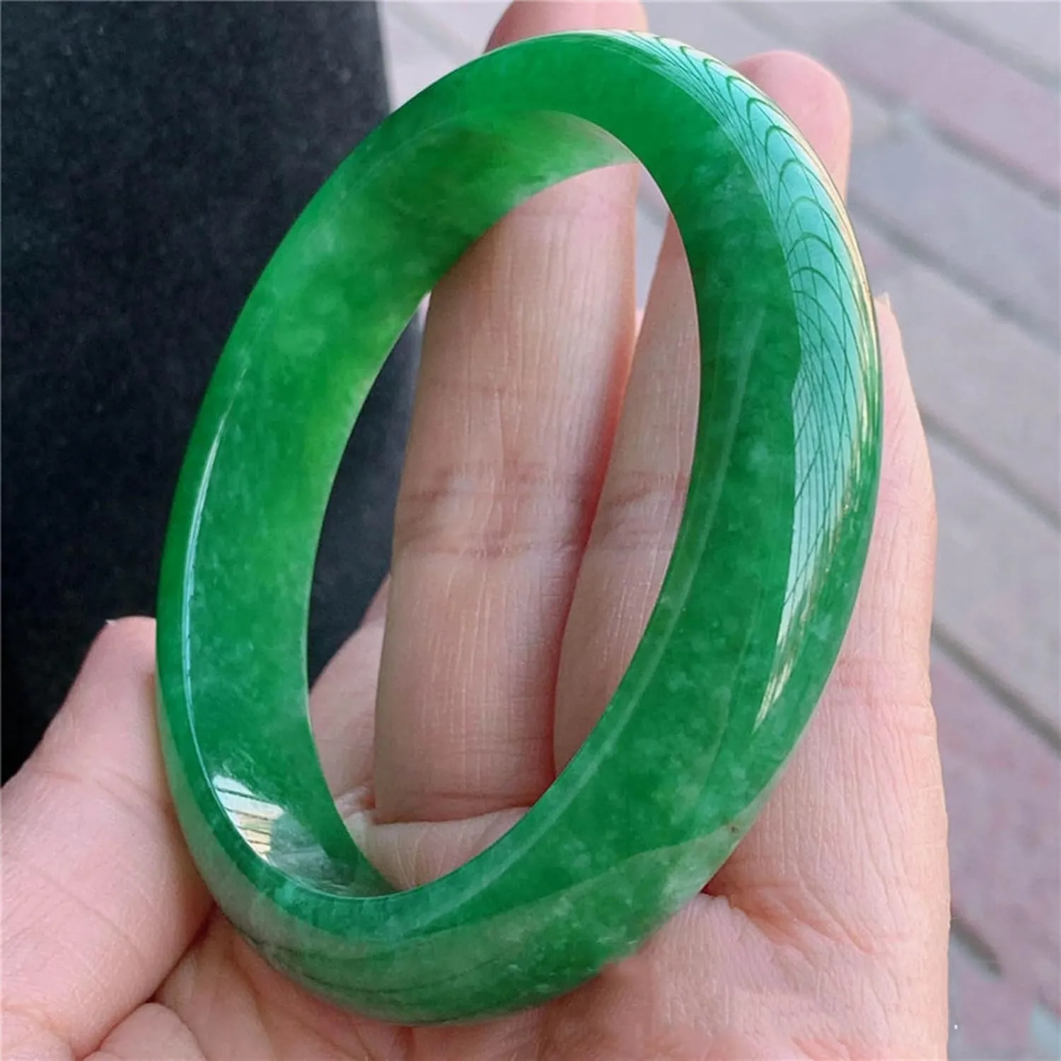 Natural Jade Bangle Bracelet for Women Authentic Ice Species Transparent Full Green Jade Safety Bracelet Mother's Day Gift for Mom