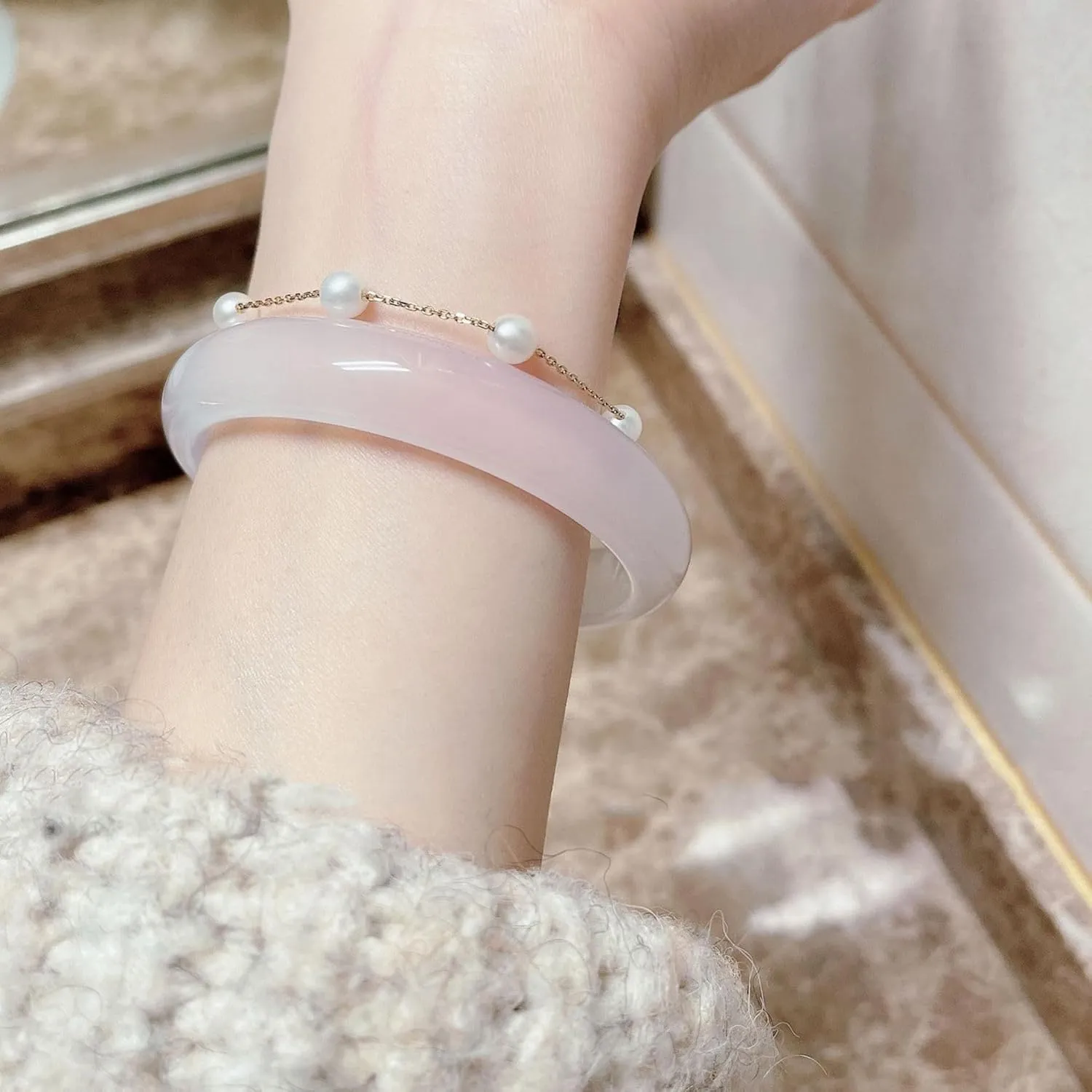 Natural Jade Bangle Bracelet for Women Authentic Ice Species White Moonlight Temperament Women's Jade Marrow Agate