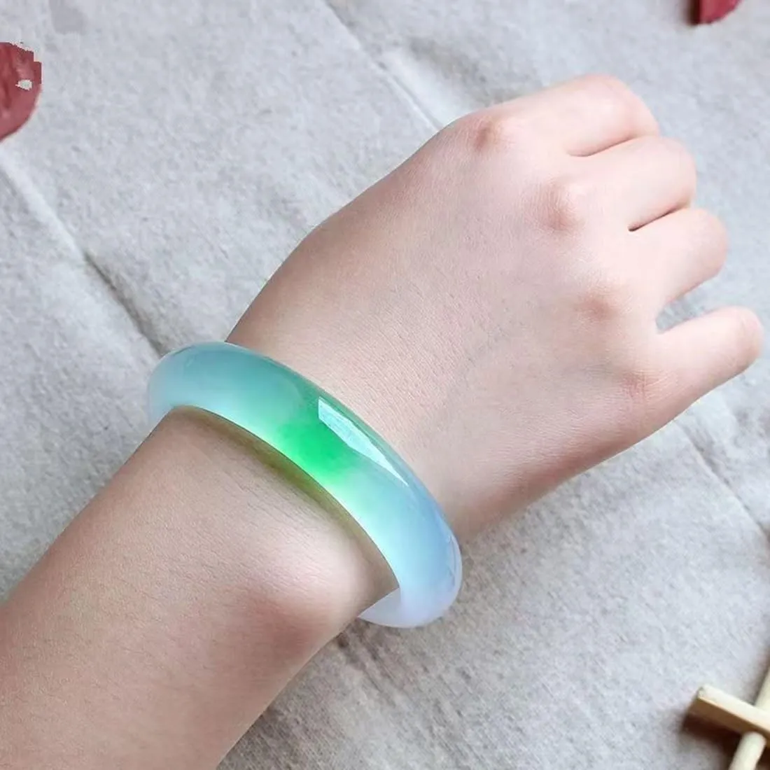 Natural Jade Bangle Bracelet for Women, Burmese Genuine Green Ice Transparent Jadeite Bangle
