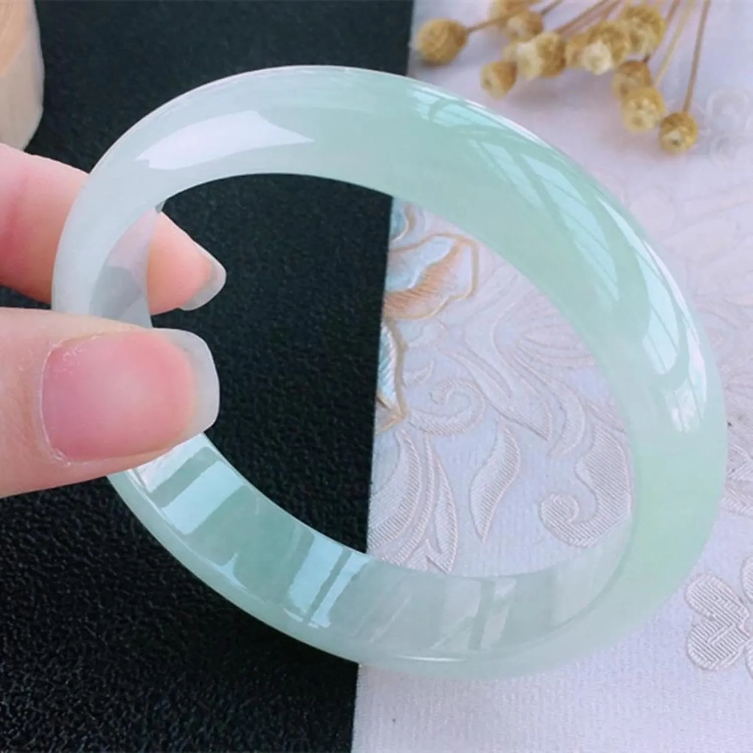 Natural Jade Bangle Bracelet for Women Genuine Ice Species Transparent Fashionable Emerald Green Bracelet for Your Wife
