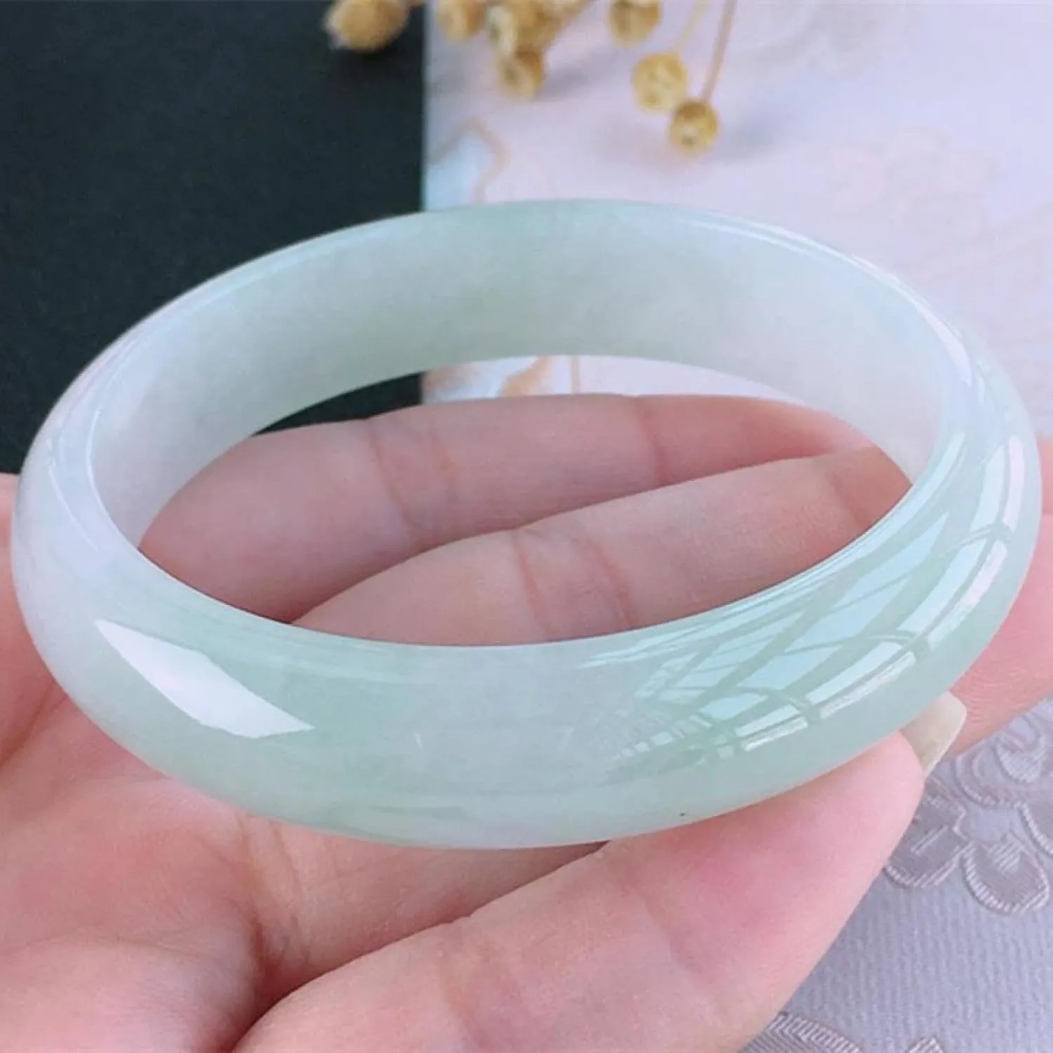 Natural Jade Bangle Bracelet for Women Genuine Ice Species Transparent Fashionable Emerald Green Bracelet for Your Wife