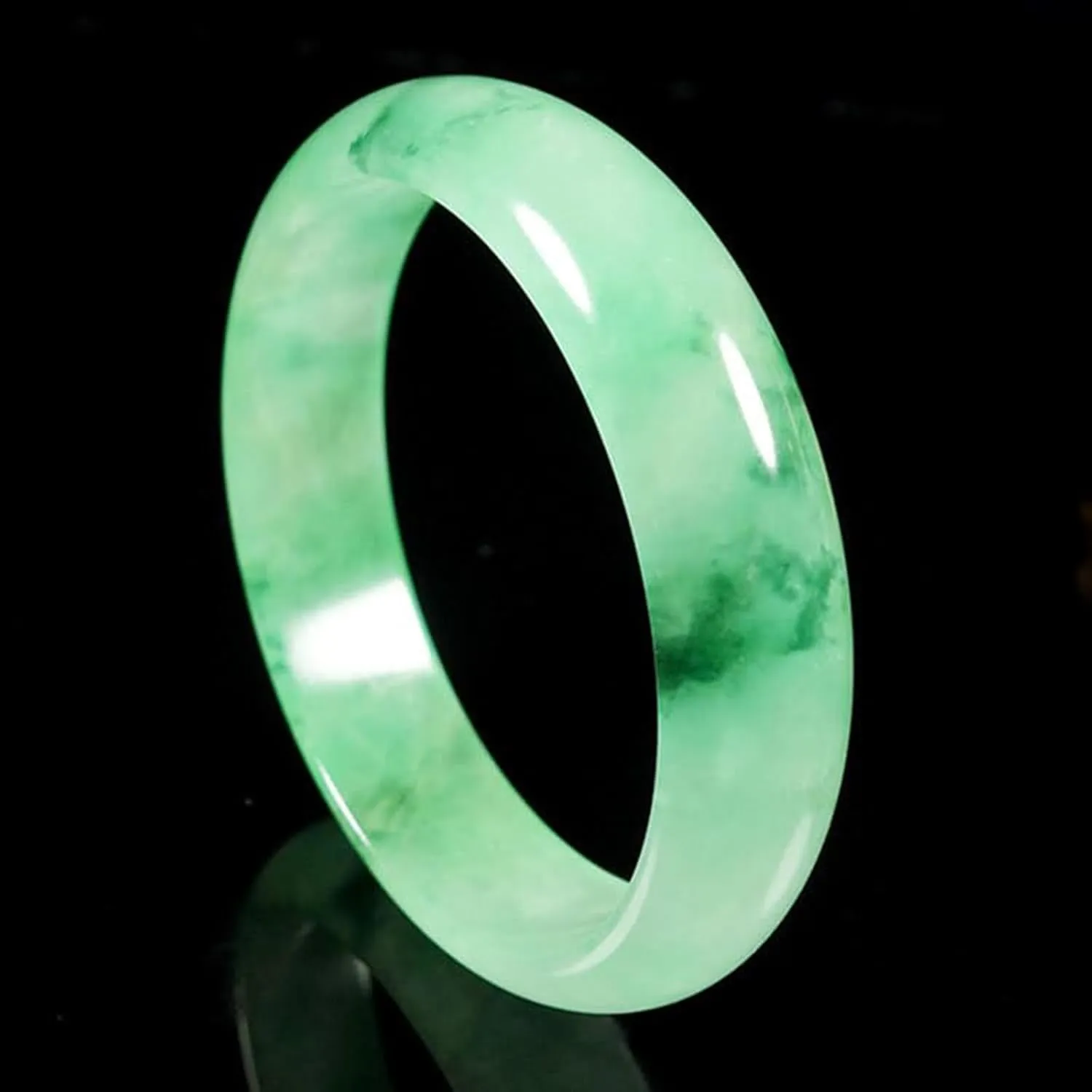 Natural Jade Bangle Bracelet for Women Genuine Ice Species Transparent Light Green Classic Style Jade Bangle