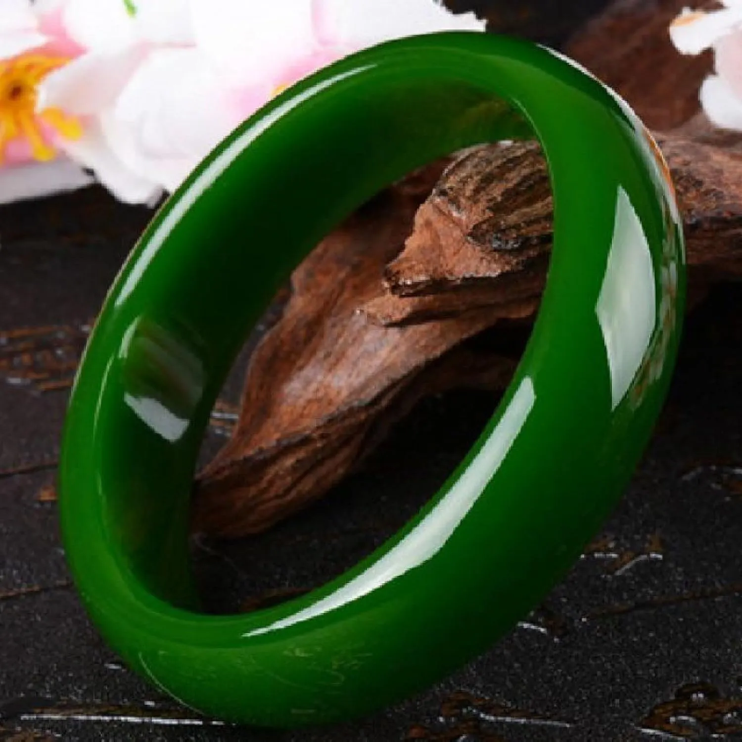 Natural Jade Bangle Bracelet for Women Genuine Sheep Fat Jade Ice Glutinous Green, Ice Transparent, Tender, Clear Color