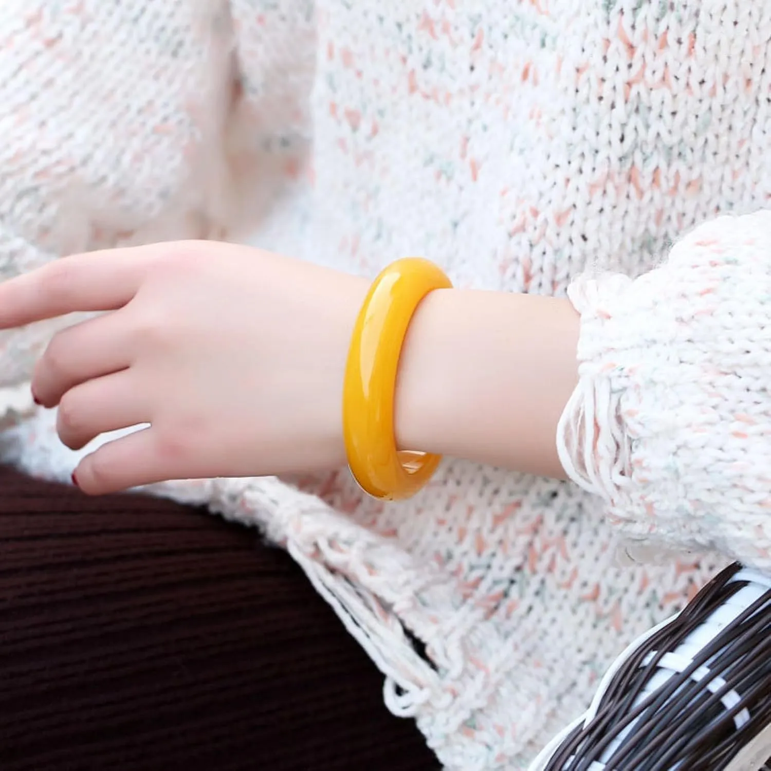 Natural Jade Bangle Bracelet for Women Genuine Yellow Agate Bracelet,Master's work,