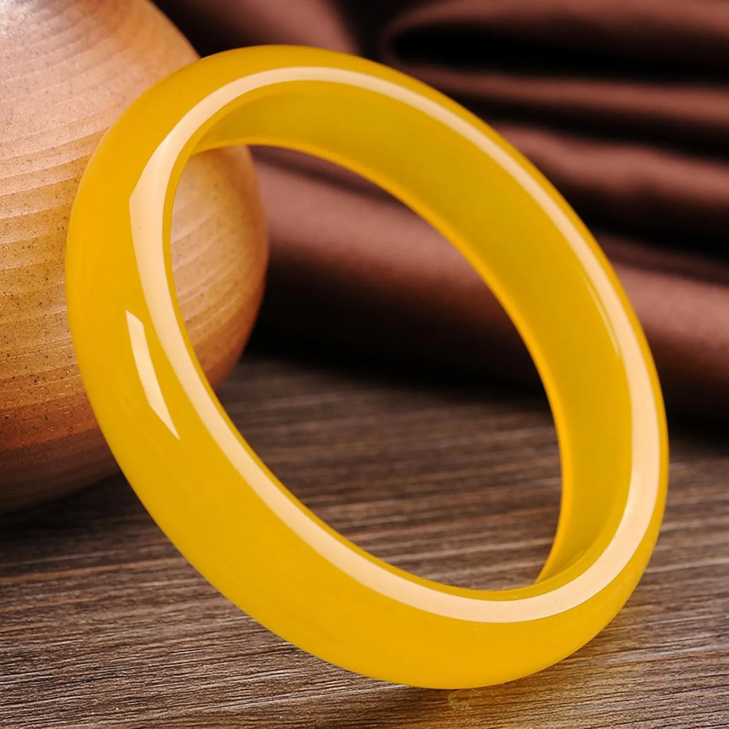 Natural Jade Bangle Bracelet For Women Genuine Yellow Chalcedony Bracelet, For Wife A Masterpiece By A Master,the Product Has Passed Verification