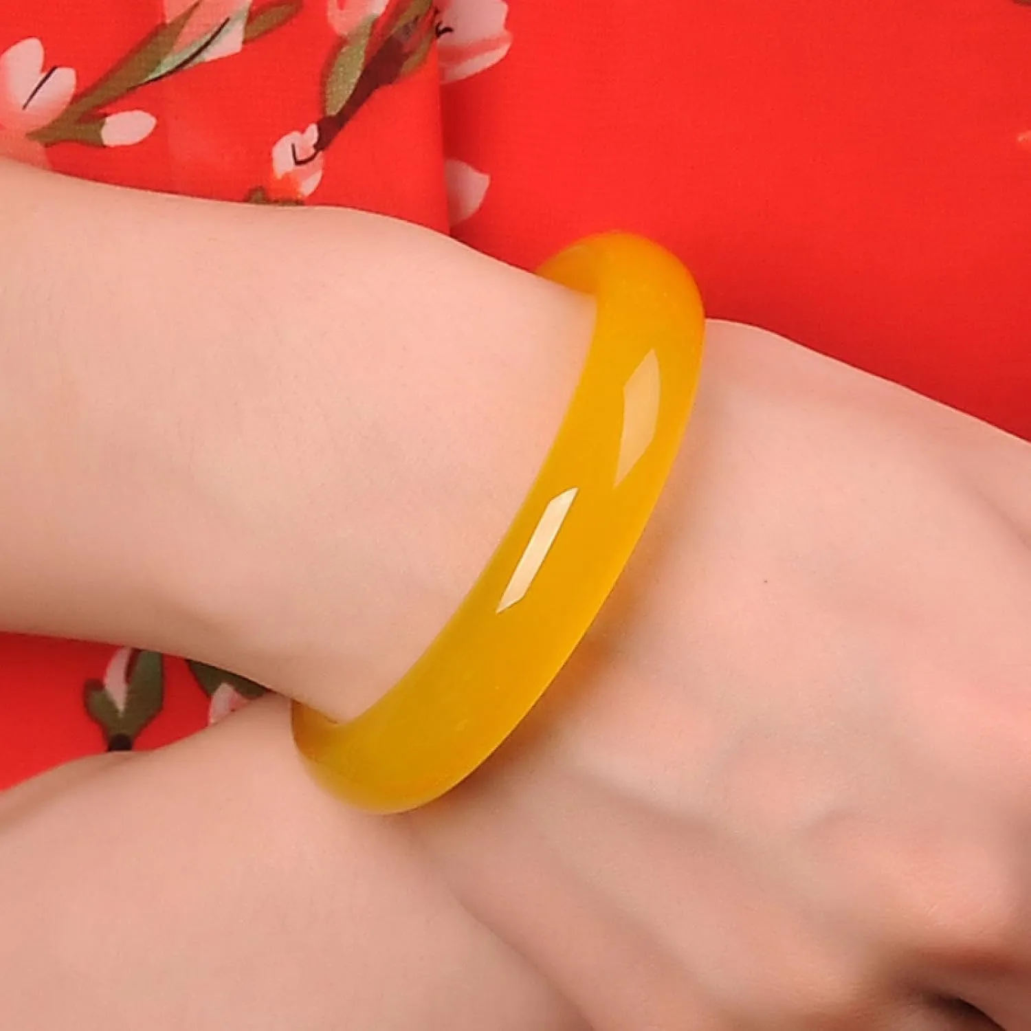 Natural Jade Bangle Bracelet For Women Genuine Yellow Chalcedony Bracelet, For Wife A Masterpiece By A Master,the Product Has Passed Verification
